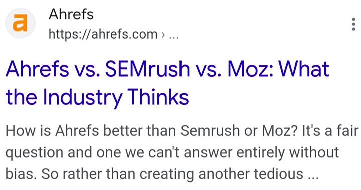 Ahrefs compares itself with Moz and Semrush