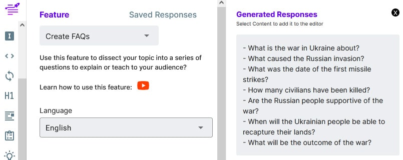 Longshot AI створює питання (FAQs) з ключових слів