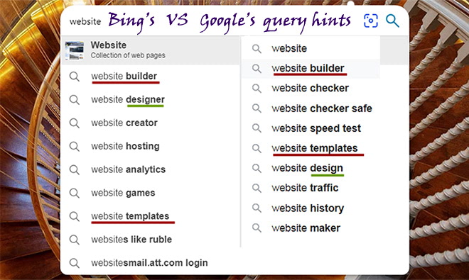 Bing suggestions VS Google suggestions