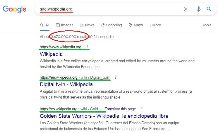 Google Search on site:wikipedia.org